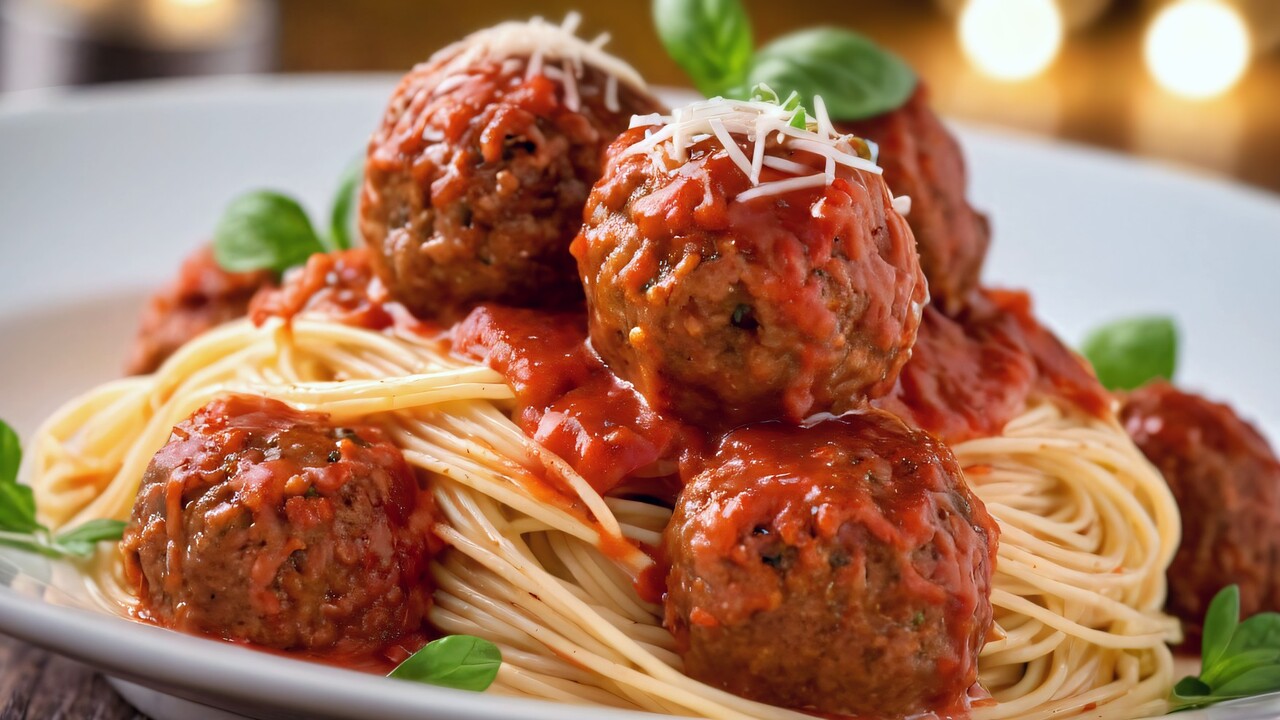 Спагети с кюфтета и доматен сос