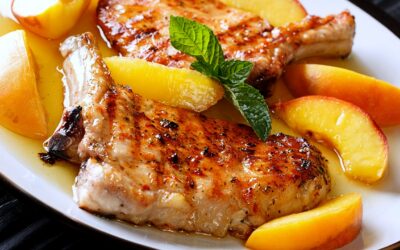 Свинско на скара с карамелизирани праскови