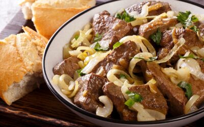 Телешки дроб с лук на тиган